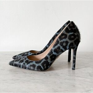 Sam Edelman Hazel Blue Black Leopard Print Calf Hair Pointed Toe Pumps Size 6.5